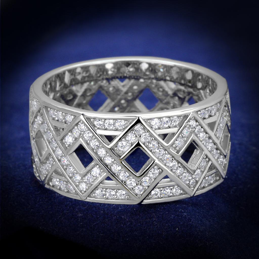 TS372 - Rhodium 925 Sterling Silver Ring with AAA Grade CZ  in Clear - Joyeria Lady