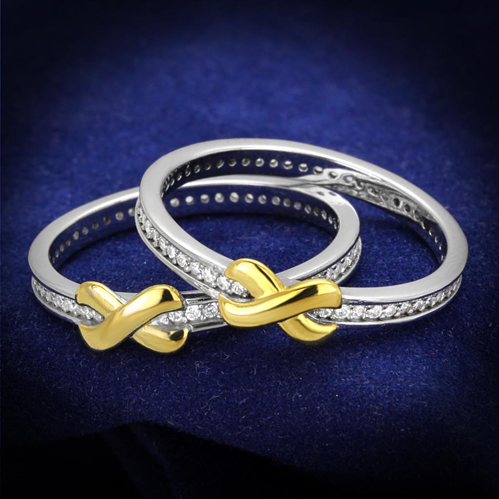 TS374 - Reverse Two-Tone 925 Sterling Silver Ring with AAA Grade CZ  in Clear - Joyeria Lady