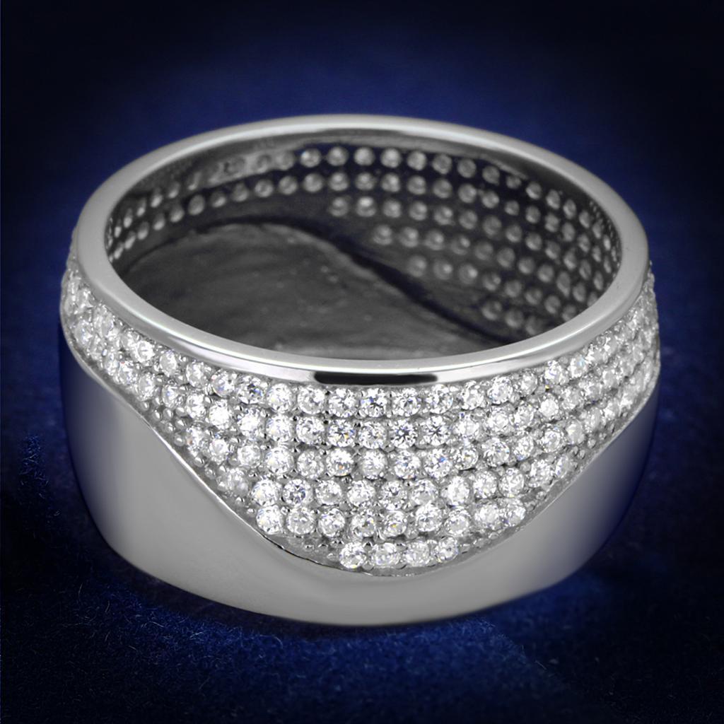 TS378 - Rhodium 925 Sterling Silver Ring with AAA Grade CZ  in Clear - Joyeria Lady