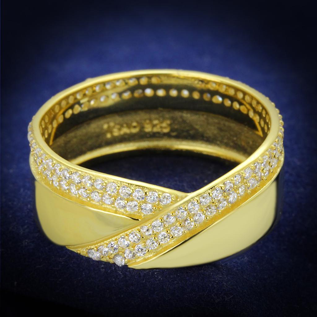 TS380 - Gold 925 Sterling Silver Ring with AAA Grade CZ  in Clear - Joyeria Lady