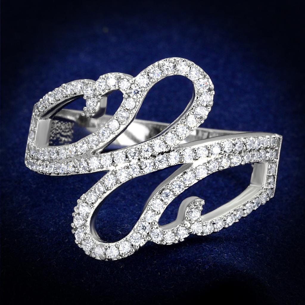TS383 - Rhodium 925 Sterling Silver Ring with AAA Grade CZ  in Clear - Joyeria Lady