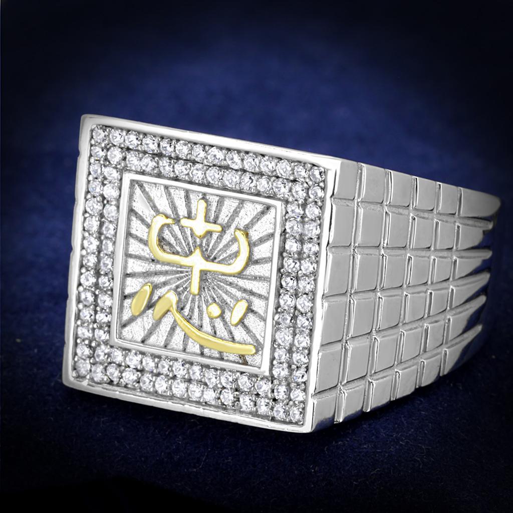 TS389 - Gold+Rhodium 925 Sterling Silver Ring with AAA Grade CZ  in Clear - Joyeria Lady