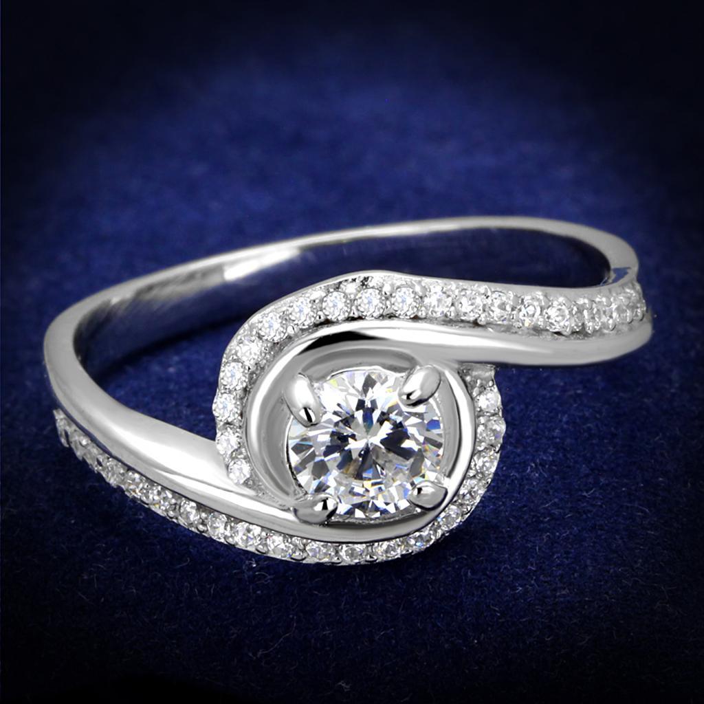 TS397 - Rhodium 925 Sterling Silver Ring with AAA Grade CZ  in Clear - Joyeria Lady