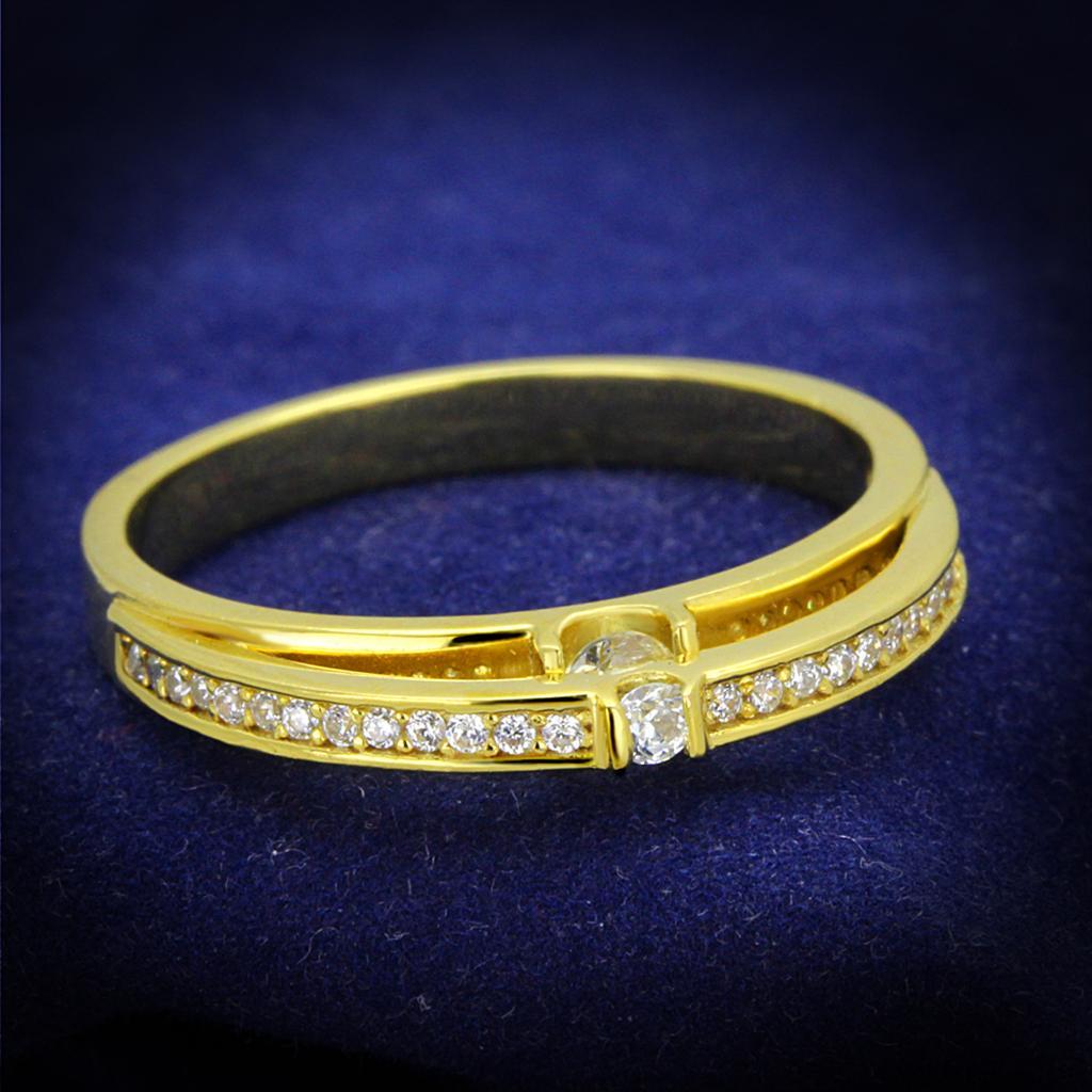 TS403 - Gold 925 Sterling Silver Ring with AAA Grade CZ  in Clear - Joyeria Lady