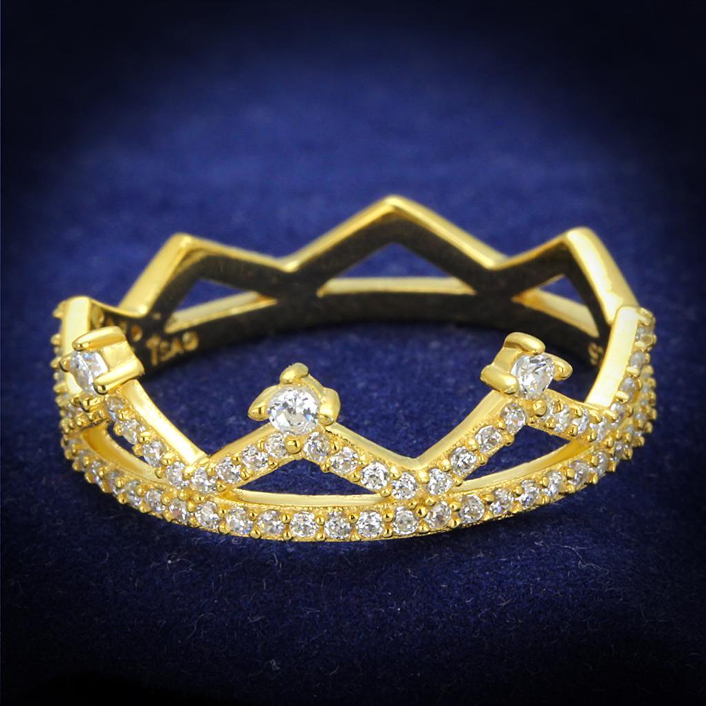 TS404 - Gold 925 Sterling Silver Ring with AAA Grade CZ  in Clear - Joyeria Lady