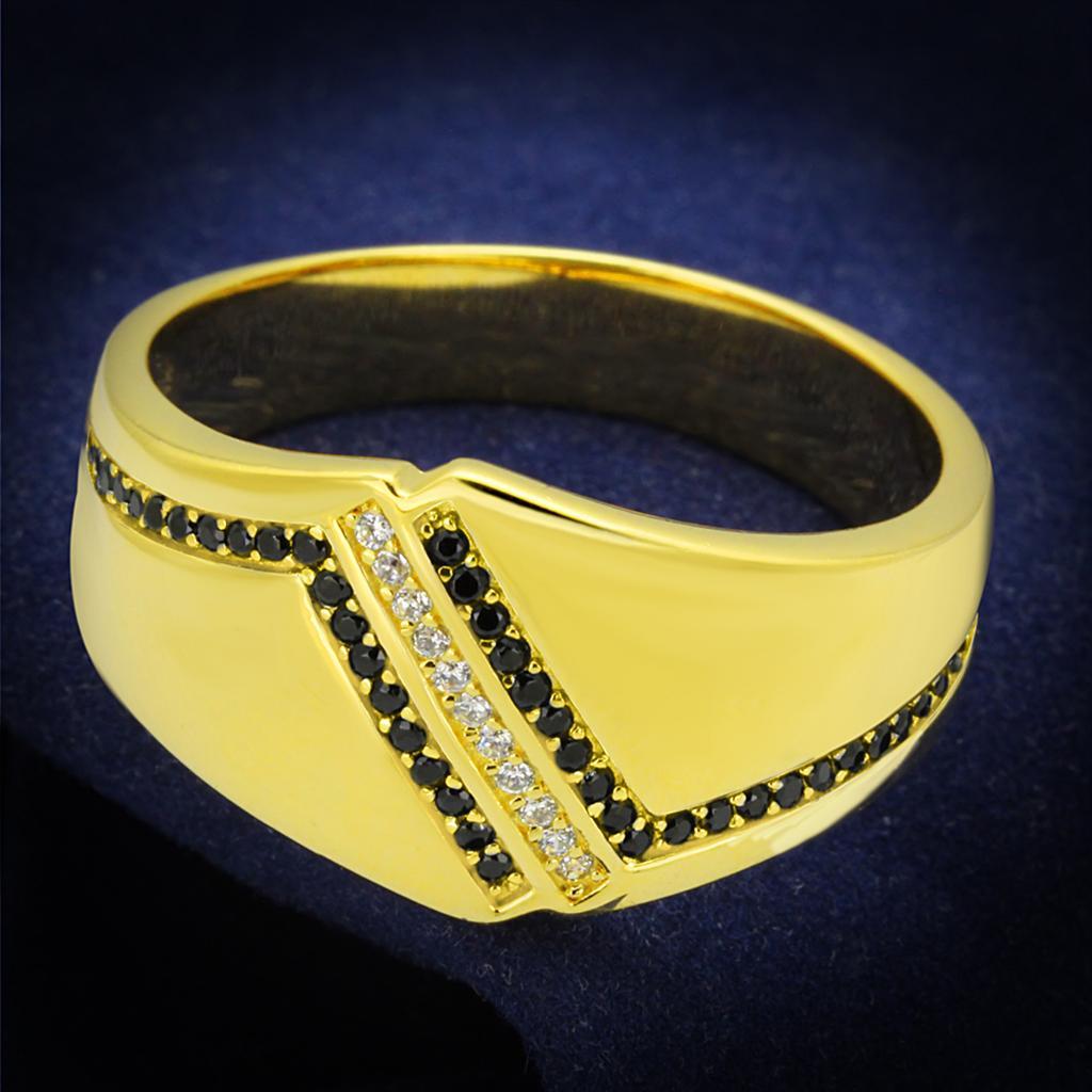 TS413 - Gold 925 Sterling Silver Ring with AAA Grade CZ  in Black Diamond - Joyeria Lady
