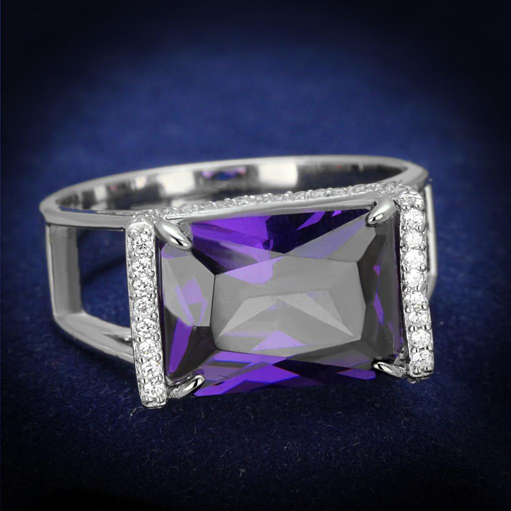 TS417 - Rhodium 925 Sterling Silver Ring with AAA Grade CZ  in Amethyst - Joyeria Lady