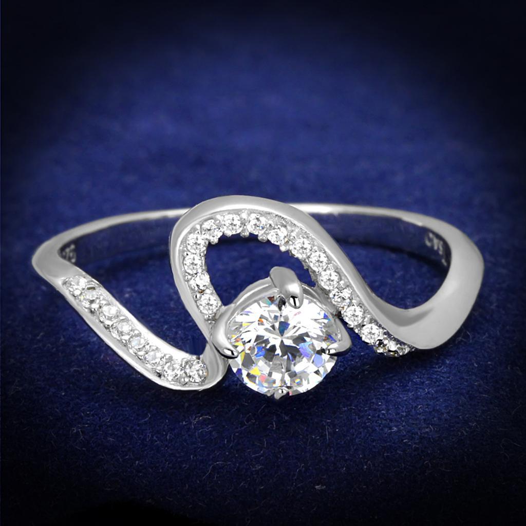 TS423 - Rhodium 925 Sterling Silver Ring with AAA Grade CZ  in Clear - Joyeria Lady