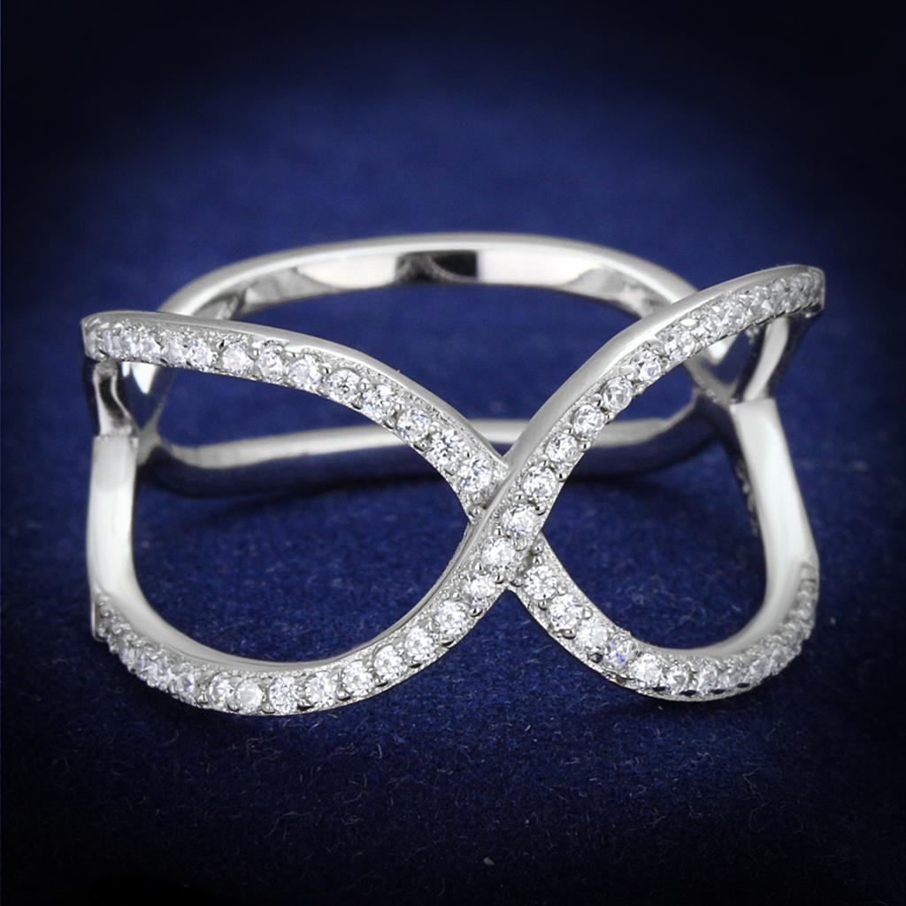 TS427 - Rhodium 925 Sterling Silver Ring with AAA Grade CZ  in Clear - Joyeria Lady