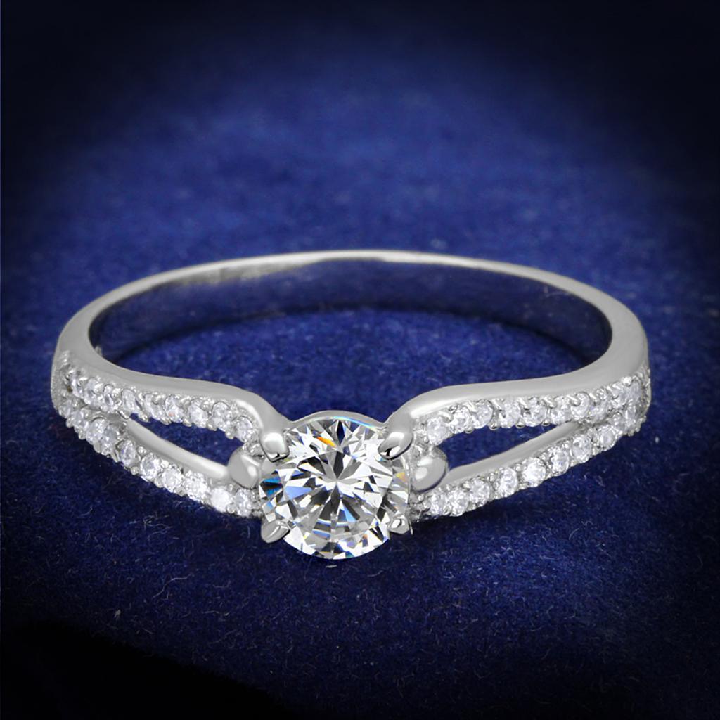 TS431 - Rhodium 925 Sterling Silver Ring with AAA Grade CZ  in Clear - Joyeria Lady
