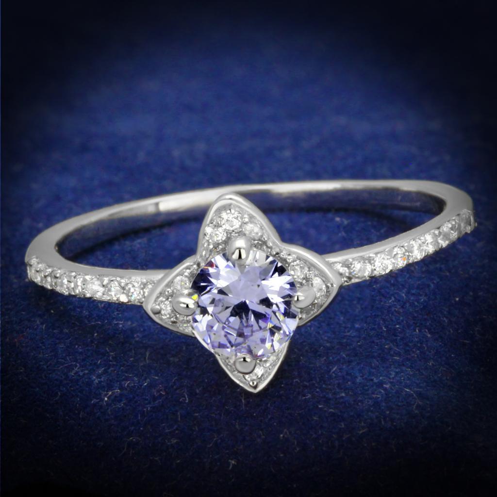 TS432 - Rhodium 925 Sterling Silver Ring with AAA Grade CZ  in Light Amethyst - Joyeria Lady