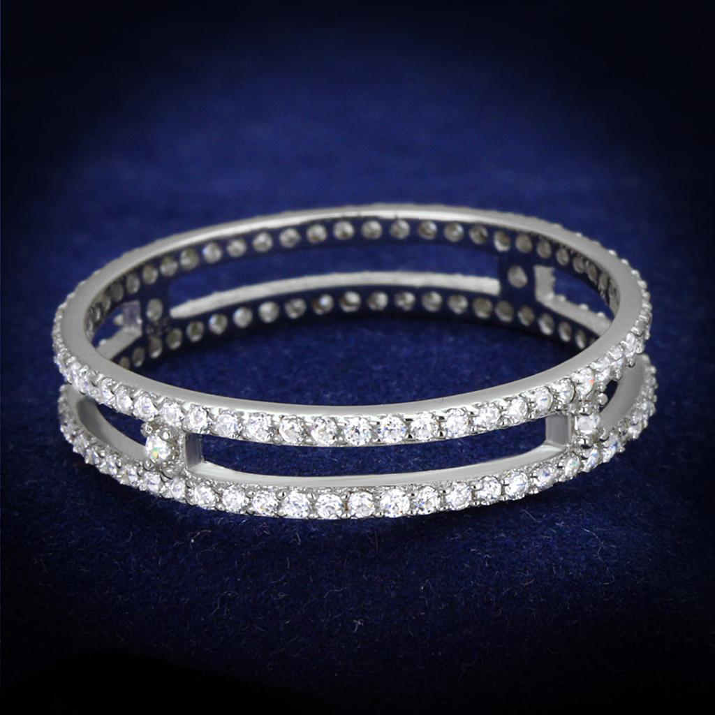 TS434 - Rhodium 925 Sterling Silver Ring with AAA Grade CZ  in Clear - Joyeria Lady