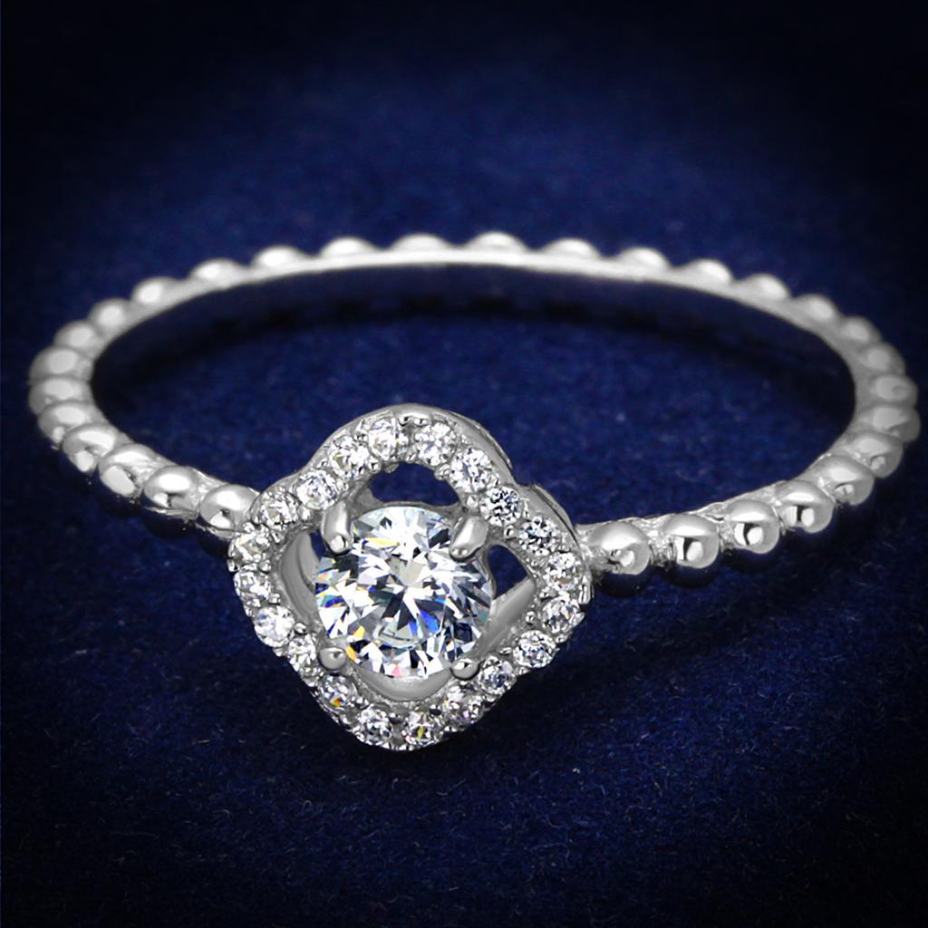 TS462 - Rhodium 925 Sterling Silver Ring with AAA Grade CZ  in Clear - Joyeria Lady