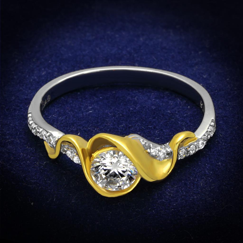 TS475 - Reverse Two-Tone 925 Sterling Silver Ring with AAA Grade CZ  in Clear - Joyeria Lady