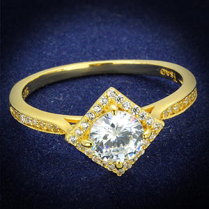 TS500 - Gold 925 Sterling Silver Ring with AAA Grade CZ  in Clear - Joyeria Lady
