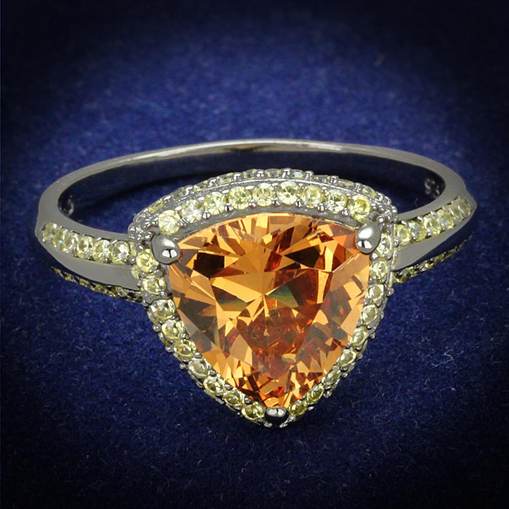 TS501 - Ruthenium 925 Sterling Silver Ring with AAA Grade CZ  in Champagne - Joyeria Lady