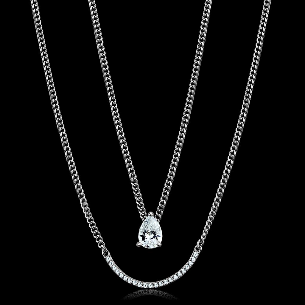 TS514 Rhodium 925 Sterling Silver Necklace with AAA Grade CZ in Clear - Joyeria Lady