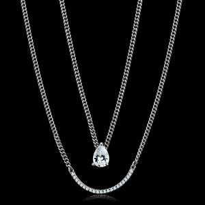 TS514 Rhodium 925 Sterling Silver Necklace with AAA Grade CZ in Clear - Joyeria Lady