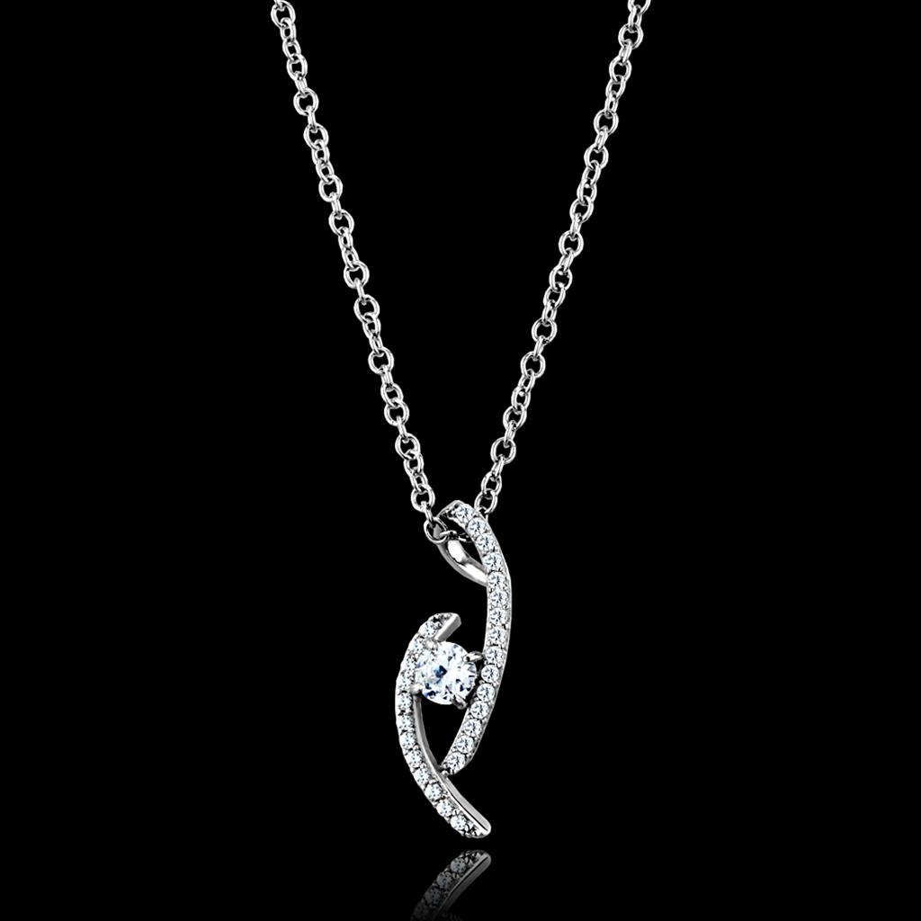 TS515 Rhodium 925 Sterling Silver Necklace with AAA Grade CZ in Clear - Joyeria Lady