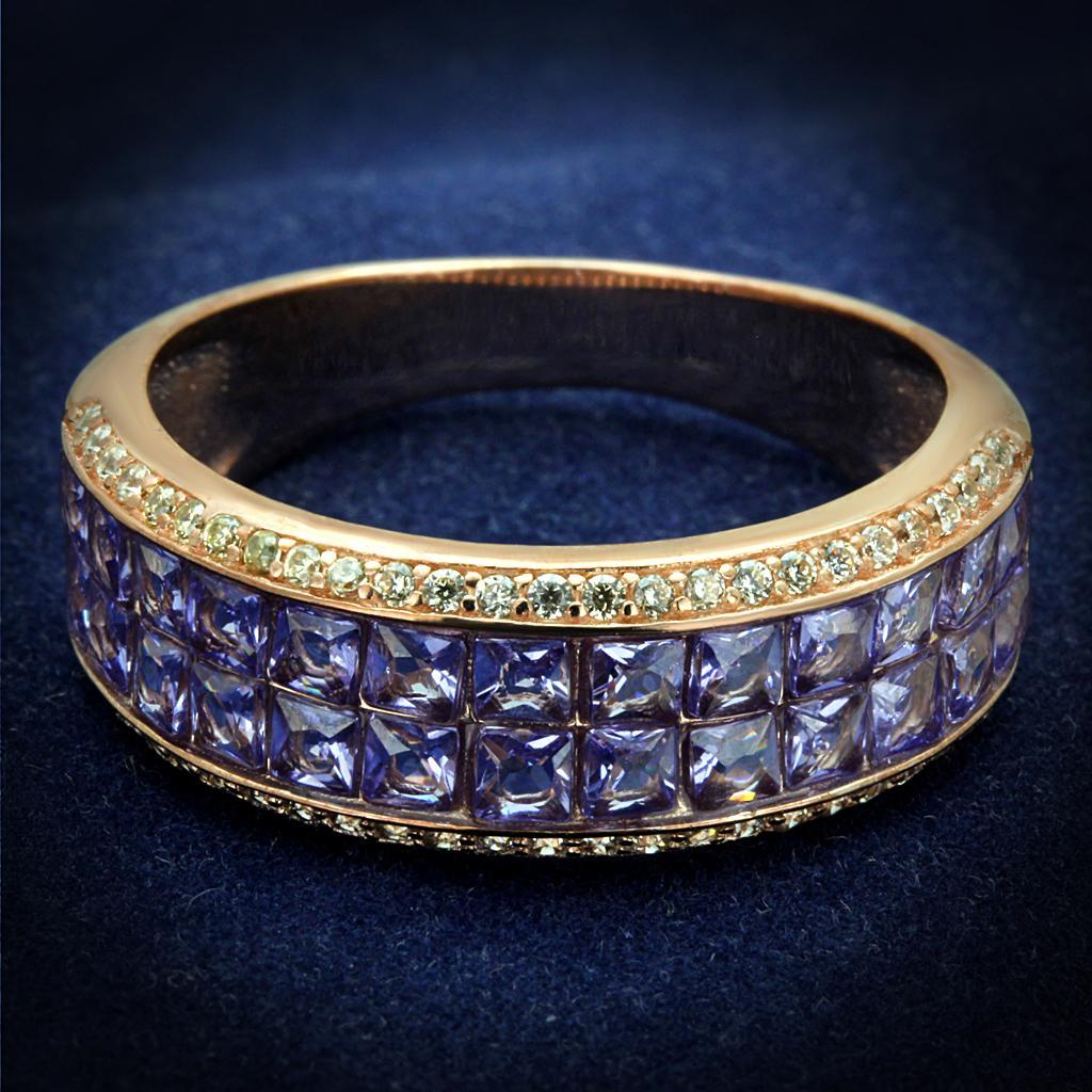 TS525 - Rose Gold 925 Sterling Silver Ring with AAA Grade CZ  in Amethyst - Joyeria Lady