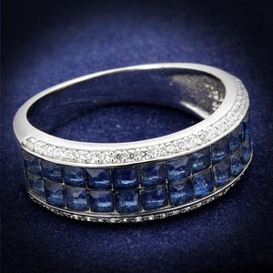 TS526 - Rhodium 925 Sterling Silver Ring with Synthetic Synthetic Glass in Montana - Joyeria Lady