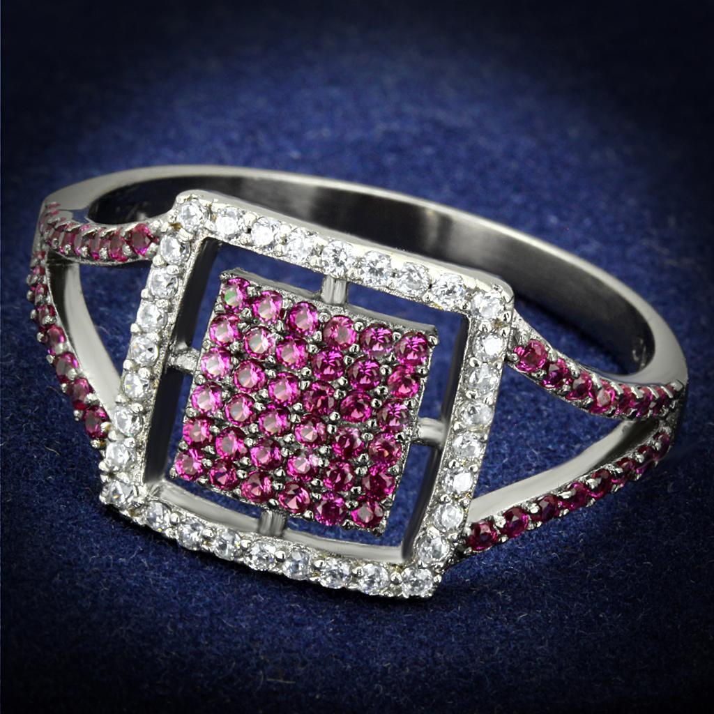 TS533 - Rhodium + Ruthenium 925 Sterling Silver Ring with AAA Grade CZ  in Ruby - Joyeria Lady