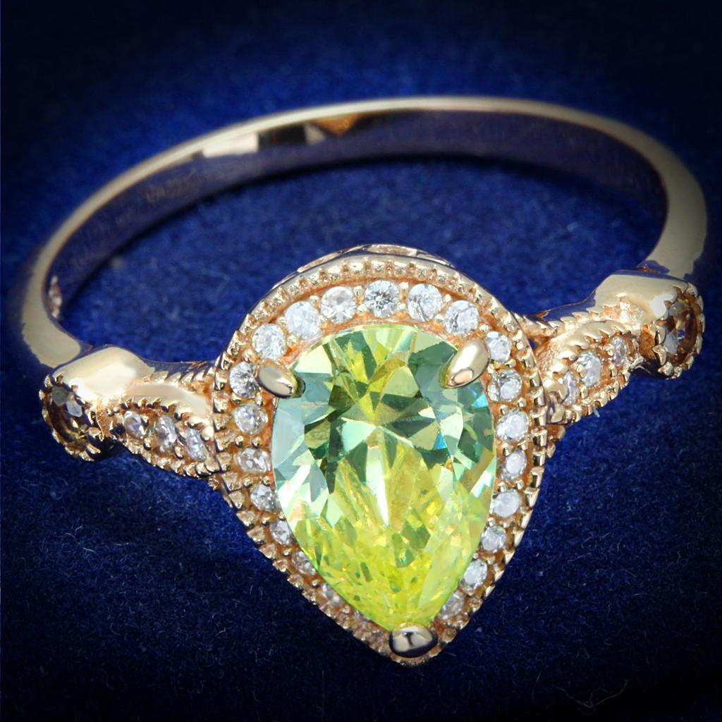 TS538 - Rose Gold 925 Sterling Silver Ring with AAA Grade CZ  in Apple Green color - Joyeria Lady