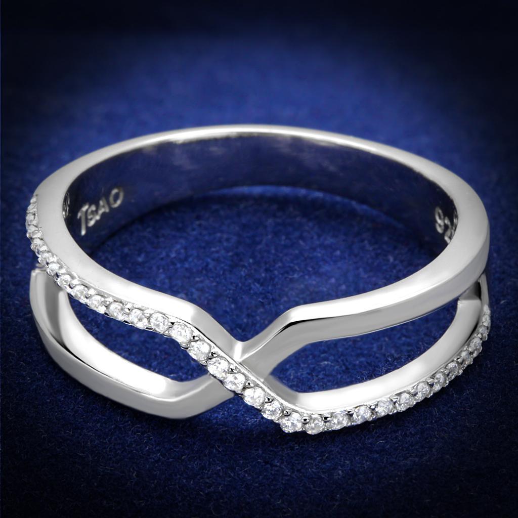 TS540 - Rhodium 925 Sterling Silver Ring with AAA Grade CZ  in Clear - Joyeria Lady
