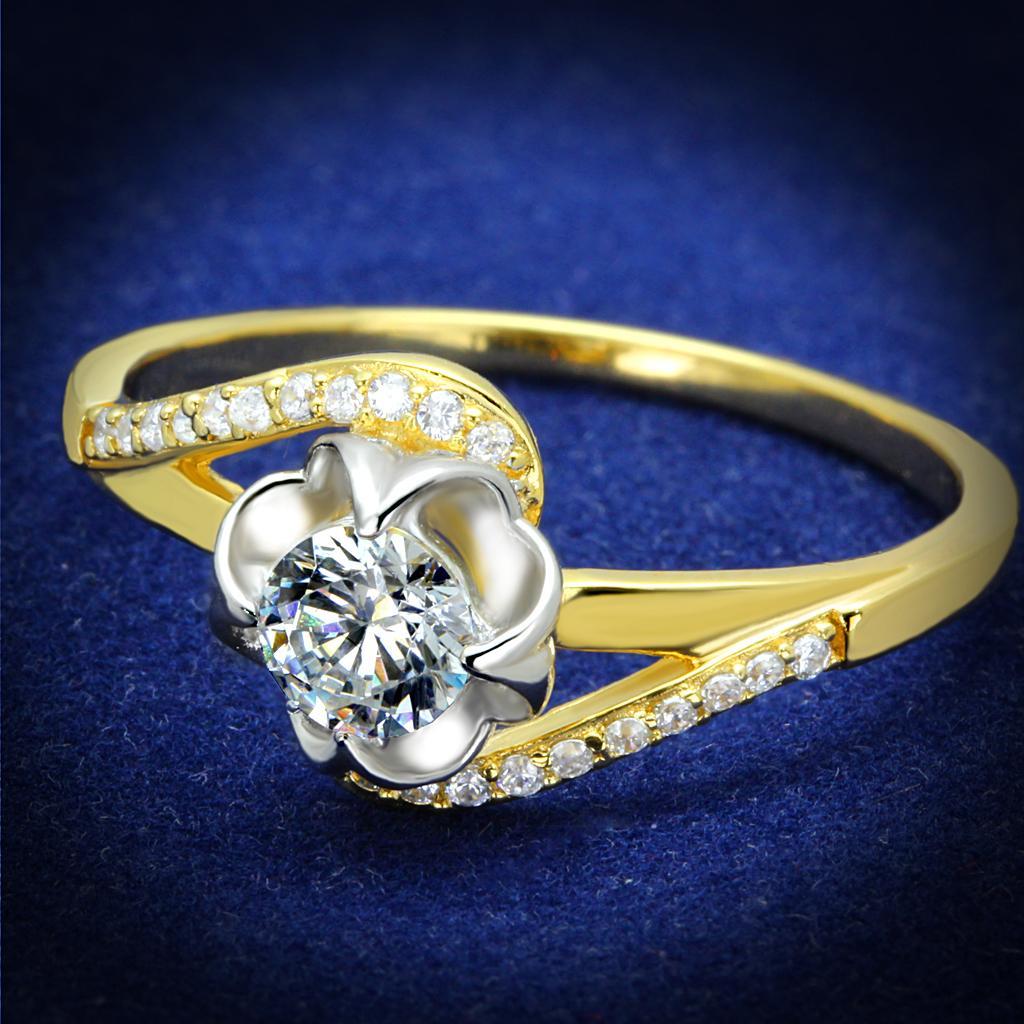 TS542 - Gold+Rhodium 925 Sterling Silver Ring with AAA Grade CZ  in Clear - Joyeria Lady