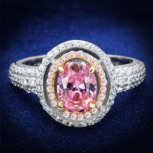 TS543 - Rose Gold + Rhodium 925 Sterling Silver Ring with AAA Grade CZ  in Rose - Joyeria Lady