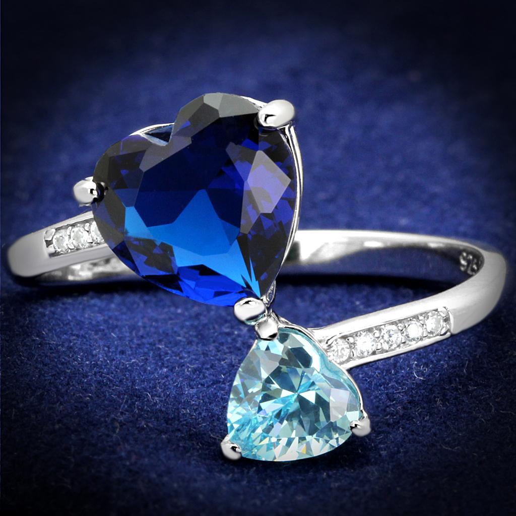 TS554 - Rhodium 925 Sterling Silver Ring with Synthetic Synthetic Glass in Montana - Joyeria Lady