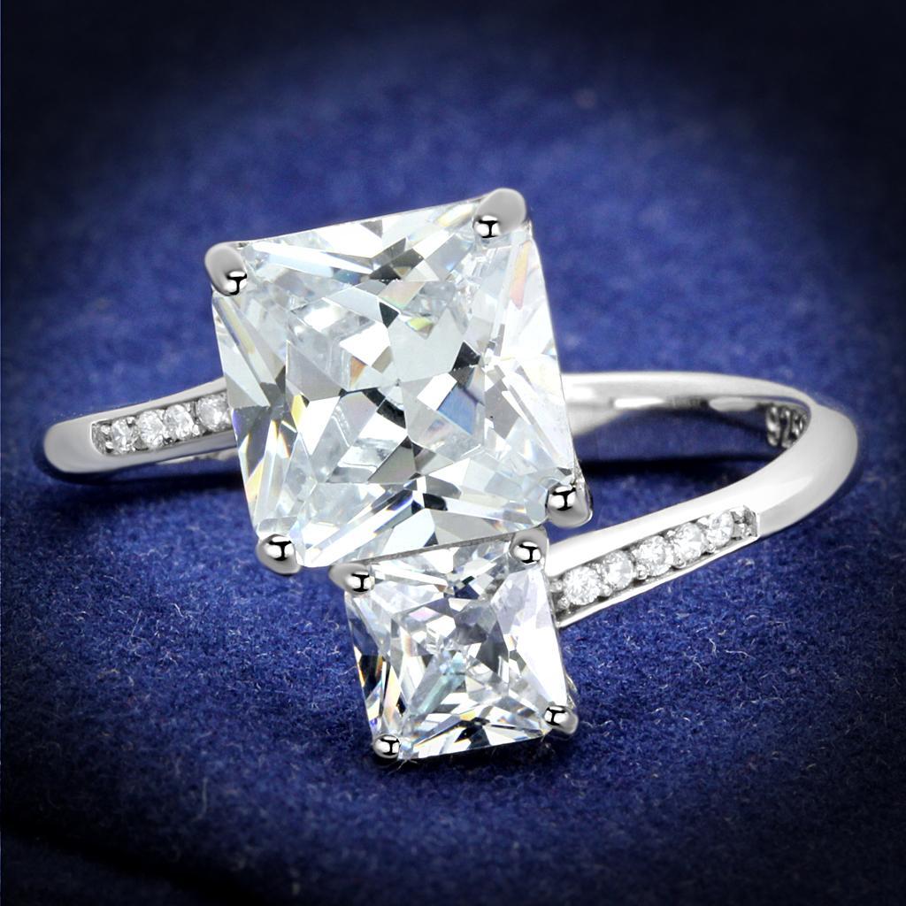 TS557 - Rhodium 925 Sterling Silver Ring with AAA Grade CZ  in Clear - Joyeria Lady