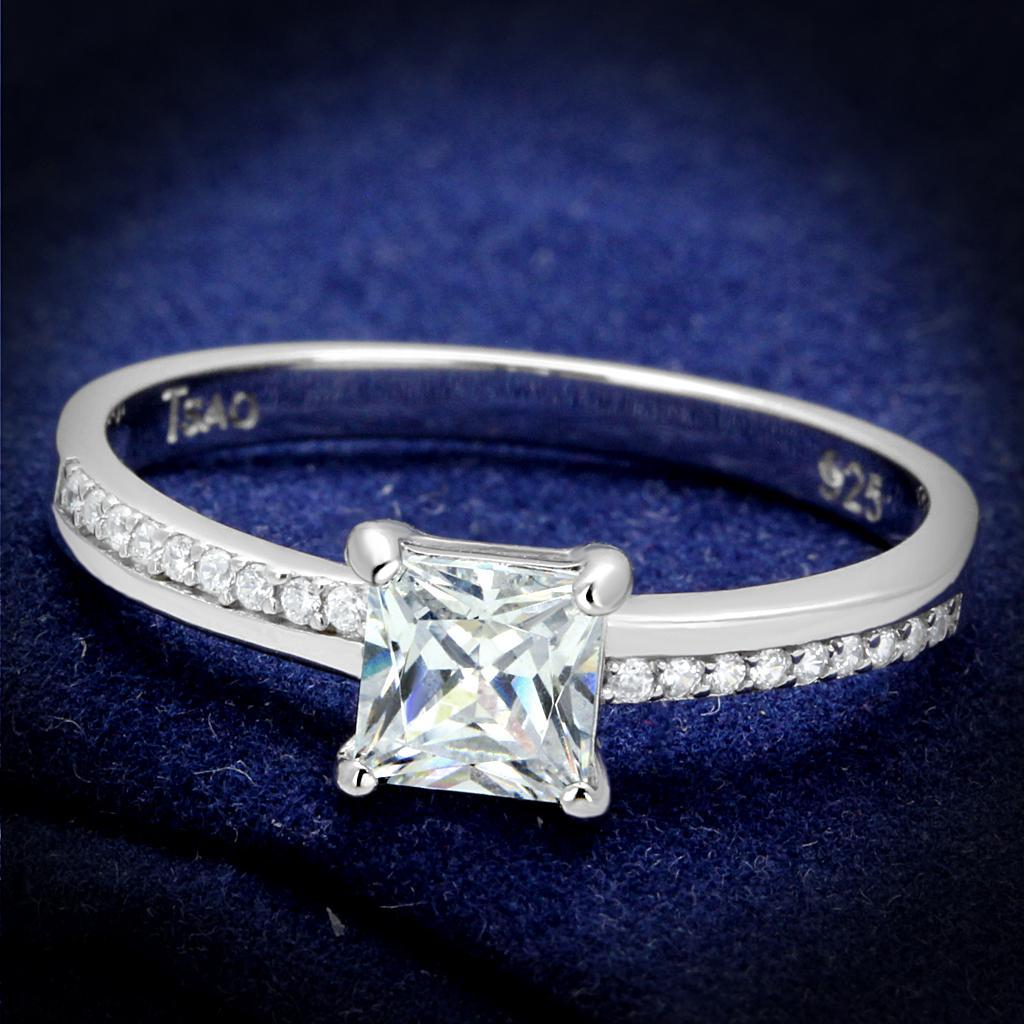 TS558 - Rhodium 925 Sterling Silver Ring with AAA Grade CZ  in Clear - Joyeria Lady
