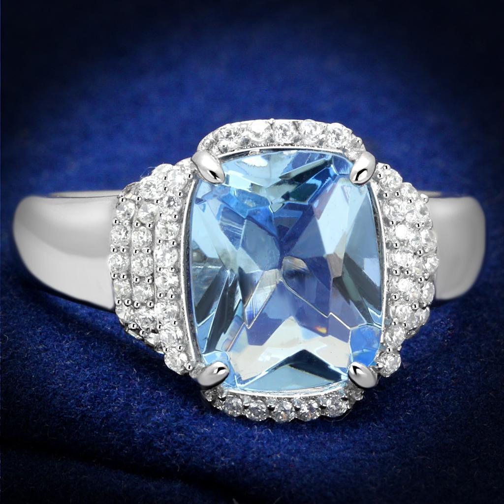 TS562 - Rhodium 925 Sterling Silver Ring with Synthetic Synthetic Glass in Light Sapphire - Joyeria Lady