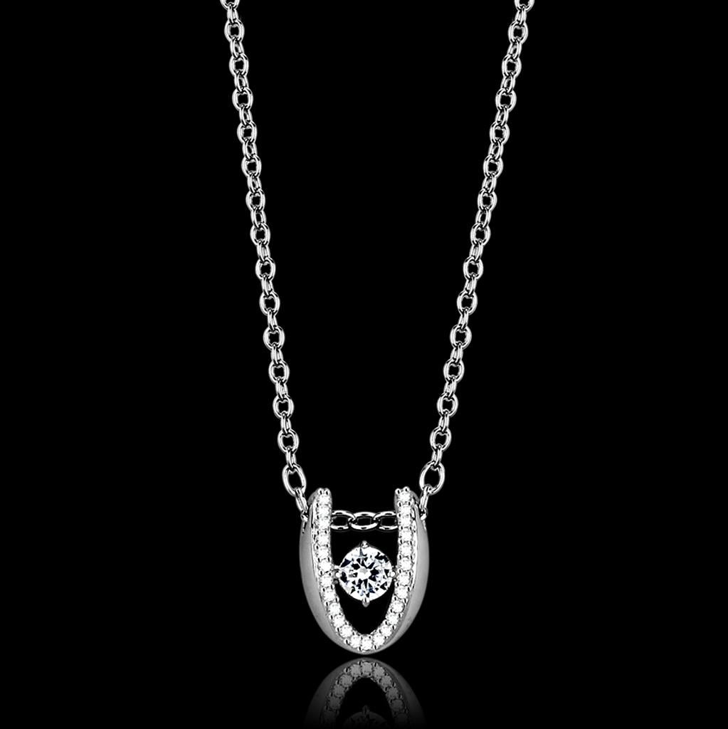 TS572 Rhodium 925 Sterling Silver Necklace with AAA Grade CZ in Clear - Joyeria Lady