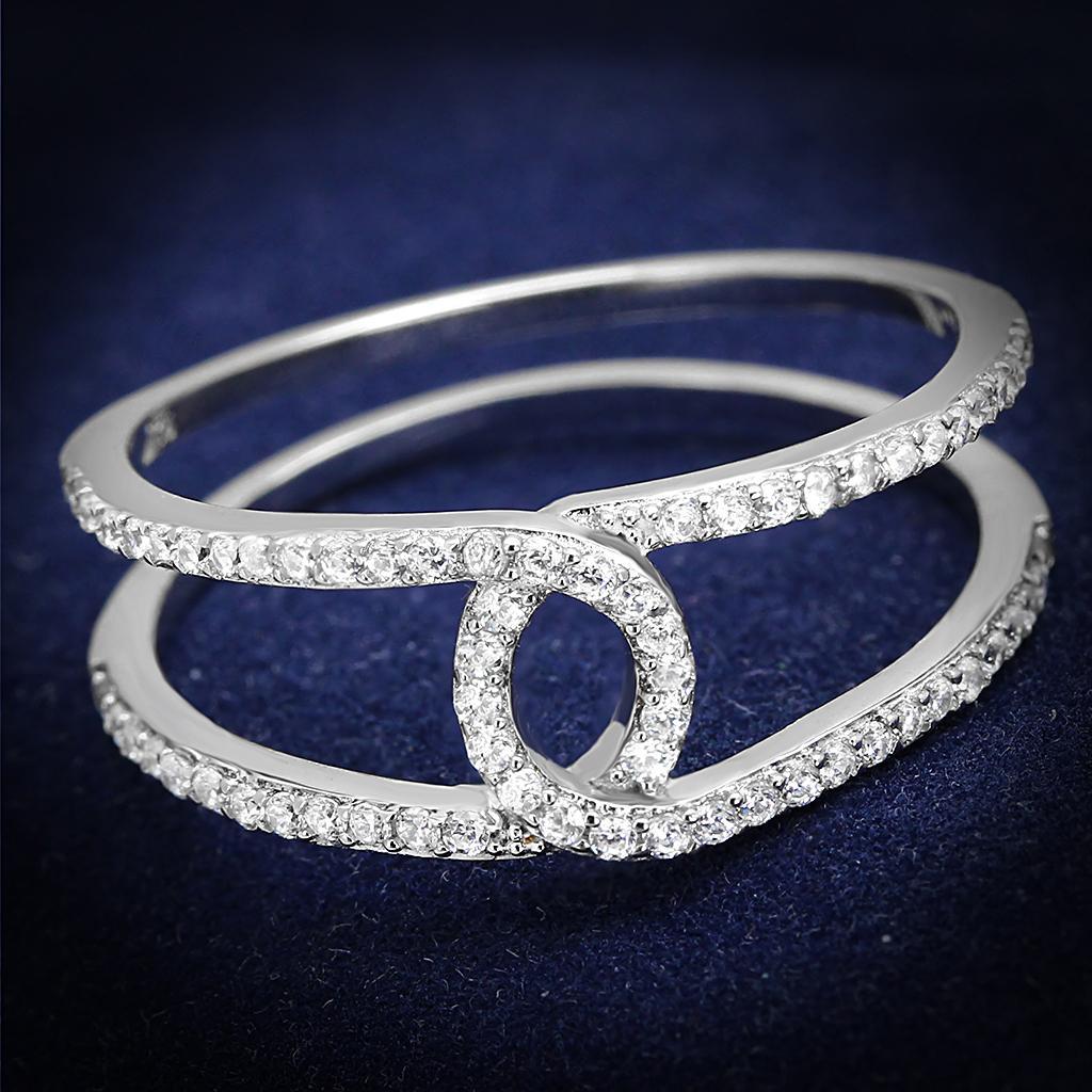 TS575 - Rhodium 925 Sterling Silver Ring with AAA Grade CZ  in Clear - Joyeria Lady