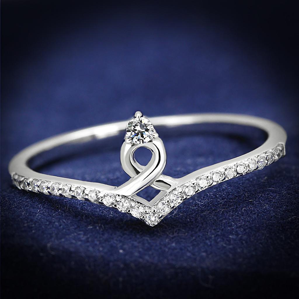 TS583 - Rhodium 925 Sterling Silver Ring with AAA Grade CZ  in Clear - Joyeria Lady