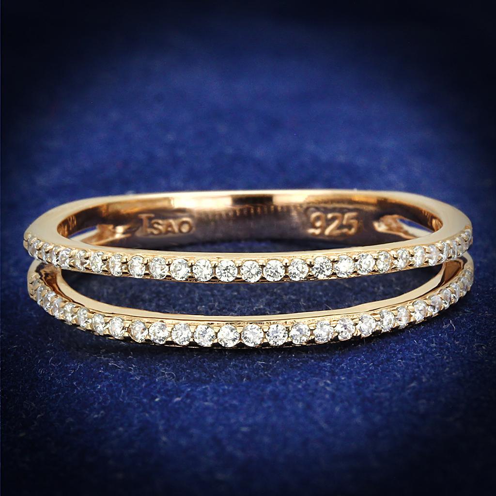 TS588 - Rose Gold 925 Sterling Silver Ring with AAA Grade CZ  in Clear - Joyeria Lady