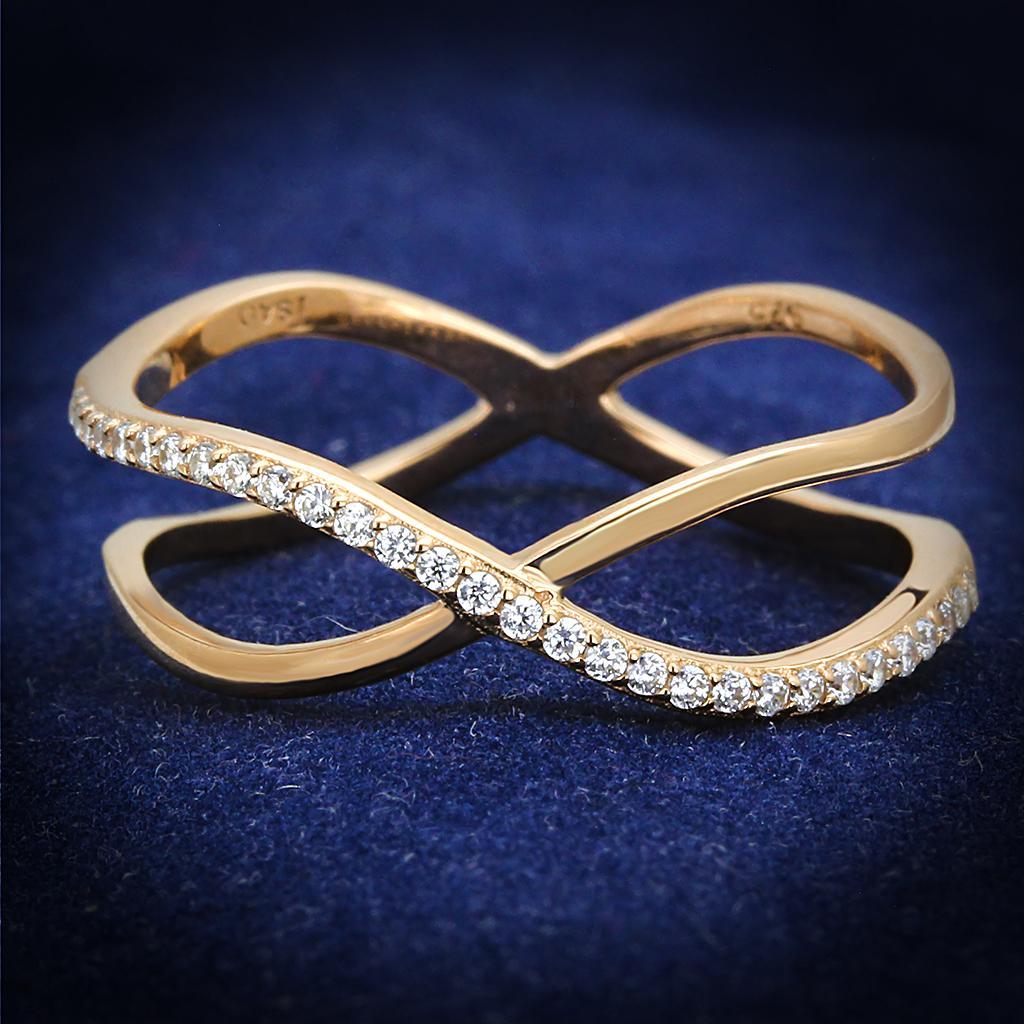 TS589 - Rose Gold 925 Sterling Silver Ring with AAA Grade CZ  in Clear - Joyeria Lady