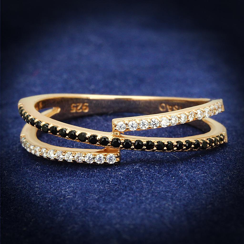 TS590 - Rose Gold 925 Sterling Silver Ring with Synthetic Spinel in Jet - Joyeria Lady