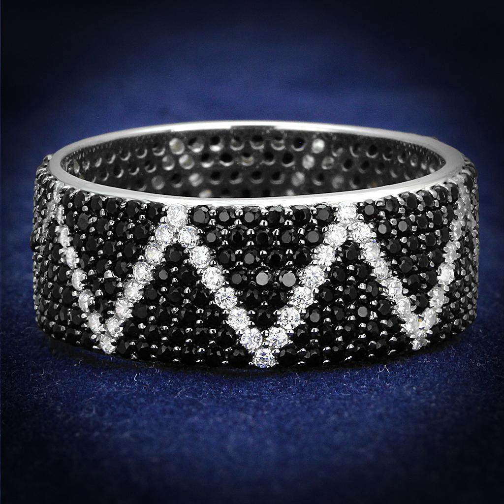 TS600 - Rhodium + Ruthenium 925 Sterling Silver Ring with Synthetic Spinel in Multi Color - Joyeria Lady