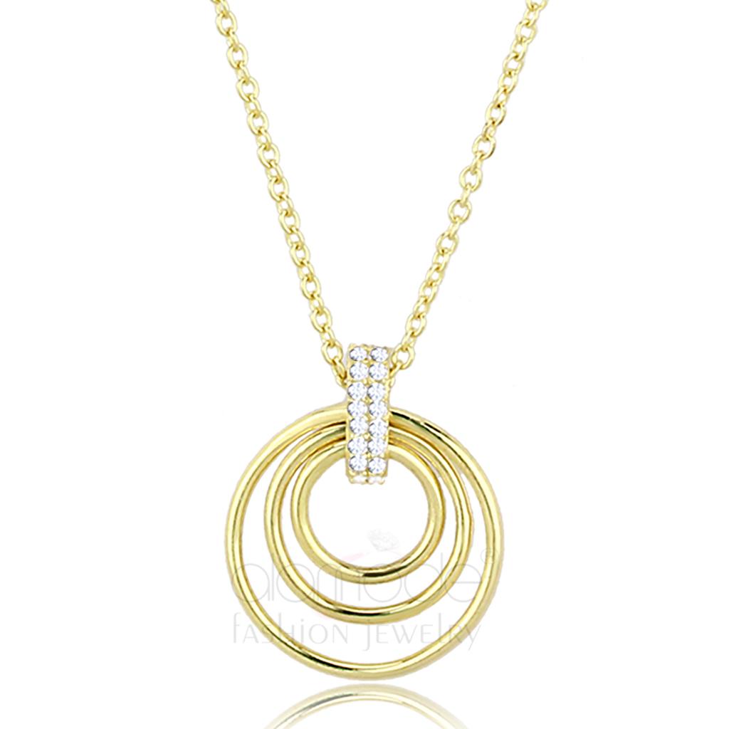 TS601 Gold 925 Sterling Silver Necklace with AAA Grade CZ in Clear - Joyeria Lady