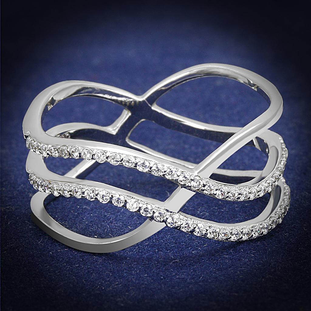 TS602 - Rhodium 925 Sterling Silver Ring with AAA Grade CZ  in Clear - Joyeria Lady