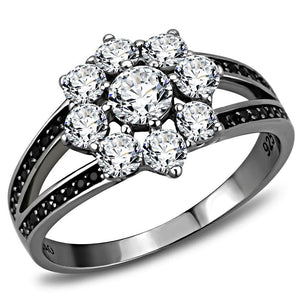 TS611 - Ruthenium 925 Sterling Silver Ring with AAA Grade CZ  in Clear - Joyeria Lady
