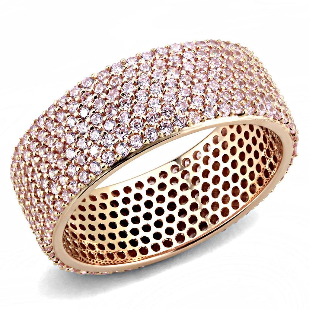 TS612 - Rose Gold 925 Sterling Silver Ring with AAA Grade CZ  in Light Rose - Joyeria Lady