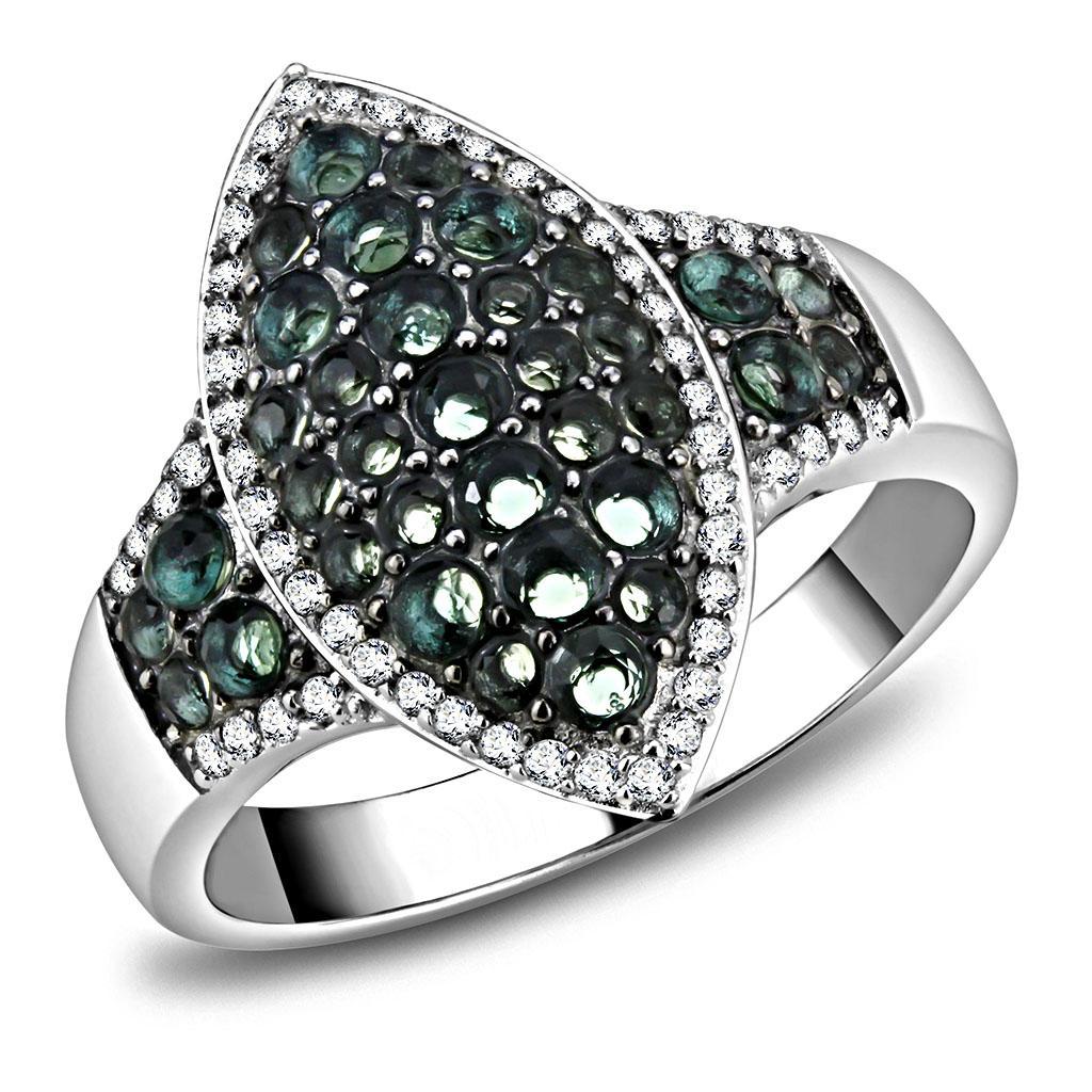 TS614 - Rhodium + Ruthenium 925 Sterling Silver Ring with Synthetic Synthetic Glass in Blue Zircon - Joyeria Lady