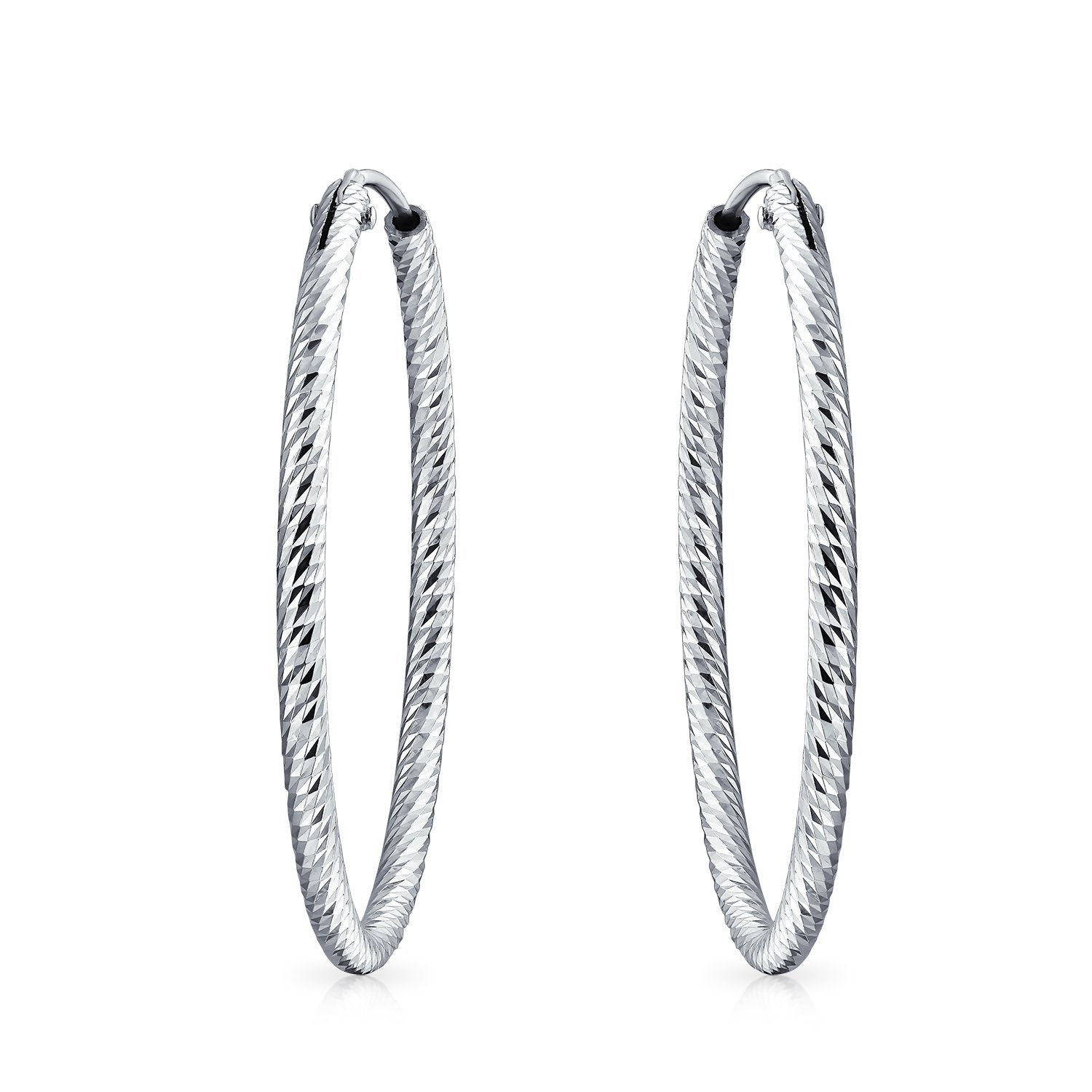 Diamond Cut Twist Round Endless Tube Hoop Earrings Sterling Silver - Joyeria Lady