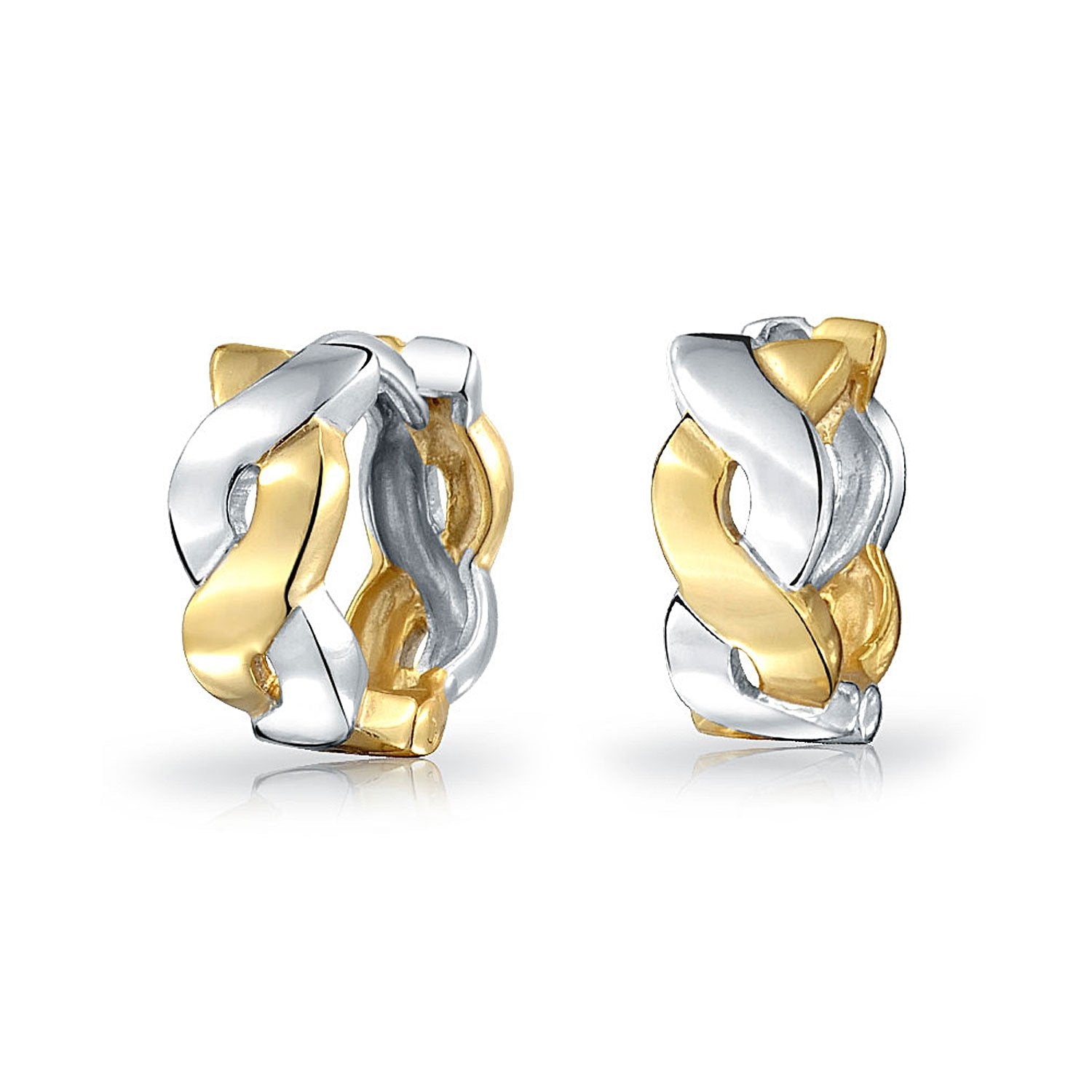 Twist Rope Kpop Hoop Earrings Gold Plated Sterling Silver - Joyeria Lady