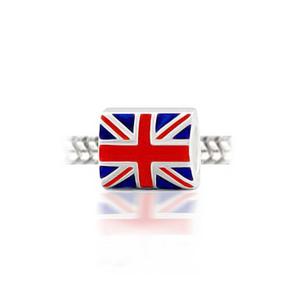 Union Jack British Flag UK London Charm Bead 925 Sterling Silver - Joyeria Lady