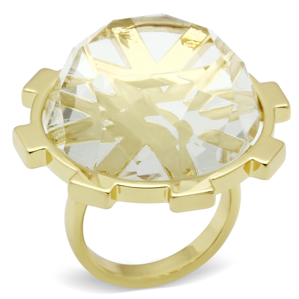 VL006 Gold Brass Ring with Synthetic in Clear - Joyeria Lady